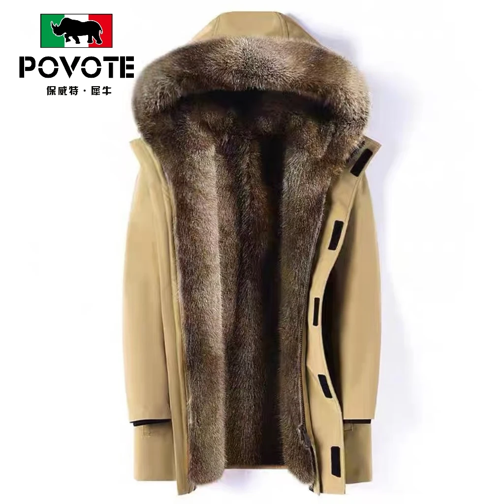 POVOTE/犀牛【专柜正品】008派克服长毛加厚男士保暖冬季休闲连帽