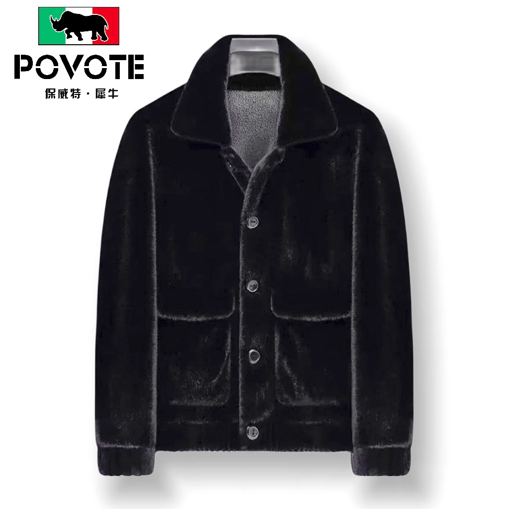 POVOTE/犀牛【专柜正品】079-1休闲外套男装皮夹克修身加厚保暖冬季