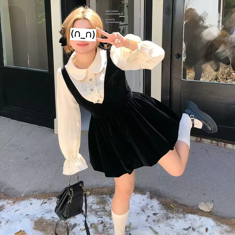 悦己大码胖mm甜美丝绒连衣裙女2024秋冬新款显瘦气质花苞裙