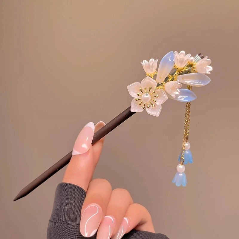 铜合金木质发饰 （E36）国风流苏缠花步摇钗子汉服配饰气质簪子发