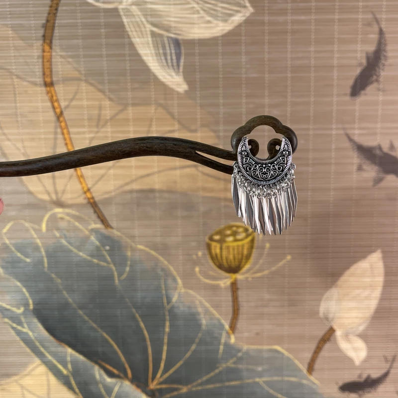 炑歌J190绿檀双面月牙18公分发簪气质发饰中式纯手工国风发簪