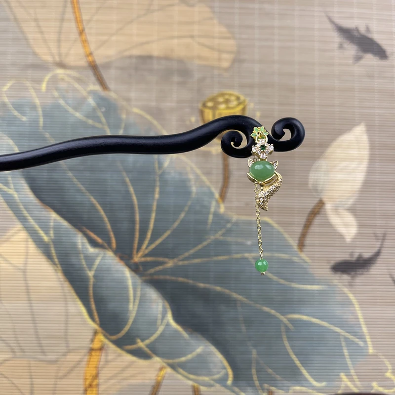 J26狐狸发簪气质手工头饰发饰中式纯手工国风簪子百搭时尚木发簪