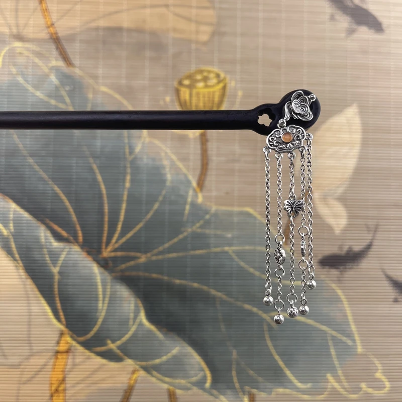 J106平安锁流苏发簪气质手工发饰中式纯手工国风簪子百搭时尚发簪