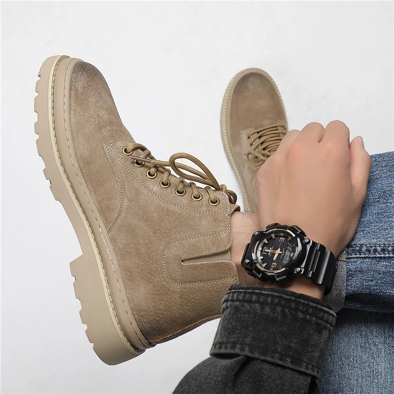 切尔西男鞋男士百搭休闲英伦风春秋高帮系带时尚男款工装马丁靴潮