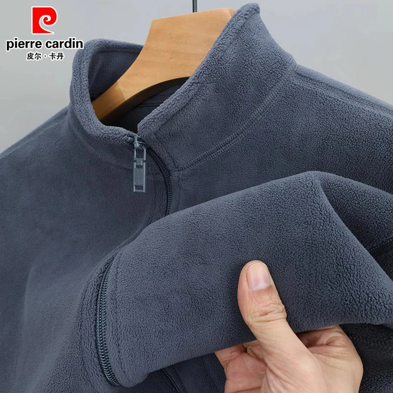 皮尔卡丹秋冬摇粒绒加绒加厚开衫卫衣男款保暖立领抓绒衣外套夹克