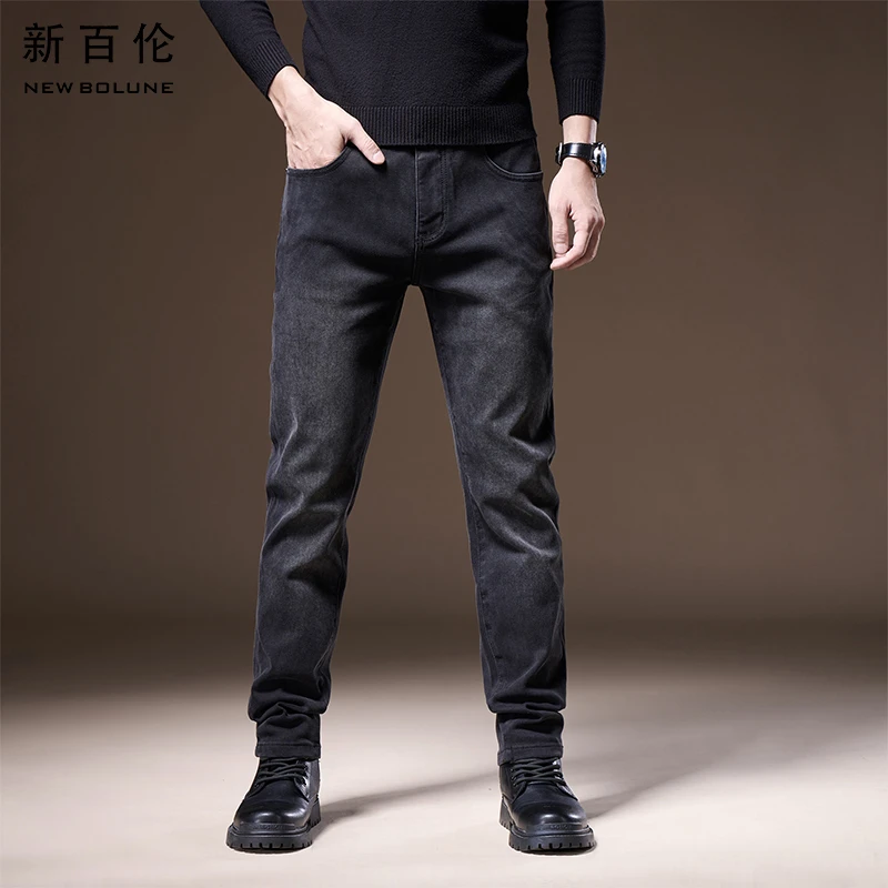 新百伦轻奢黑色牛仔裤男士2025春季新款百搭弹力直筒修身男款长裤