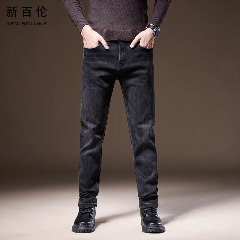 新百伦黑色牛仔裤男2025春季新款百搭弹力直筒修身男款轻奢长裤潮