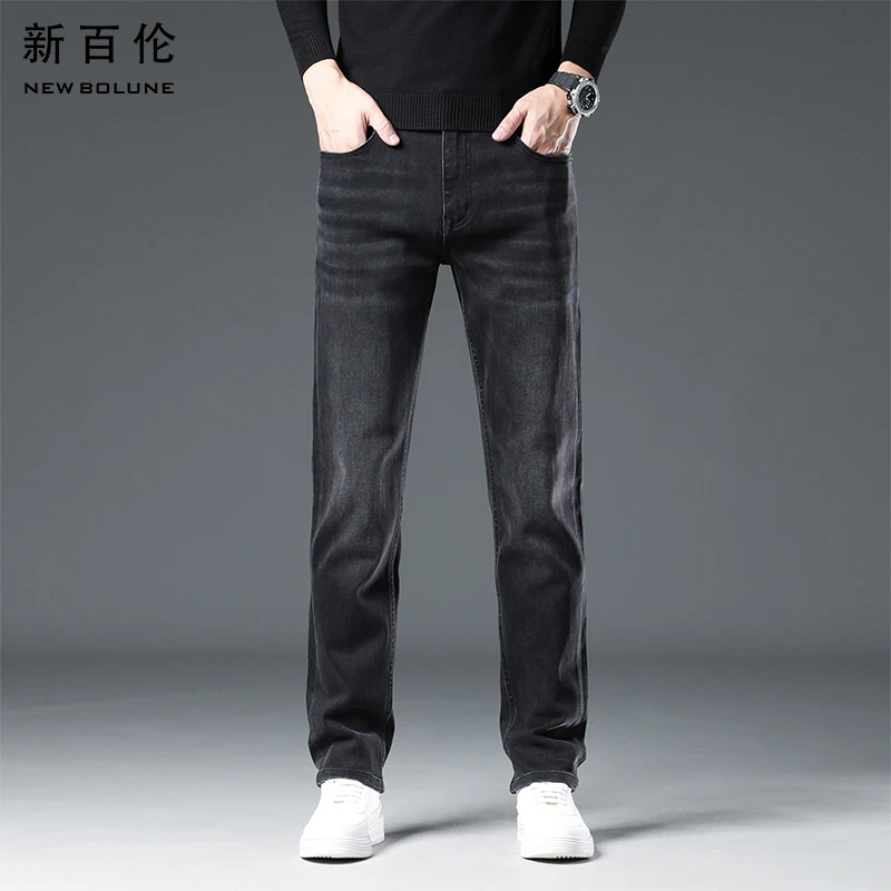 新百伦轻奢牛仔裤男黑色2025春季新款休闲宽松直筒男款弹力长裤潮