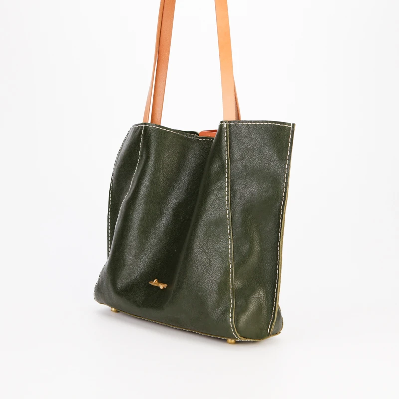 食草堂专柜新款 时尚休闲百搭女士真皮绿色简约通勤单肩包 智飒-2