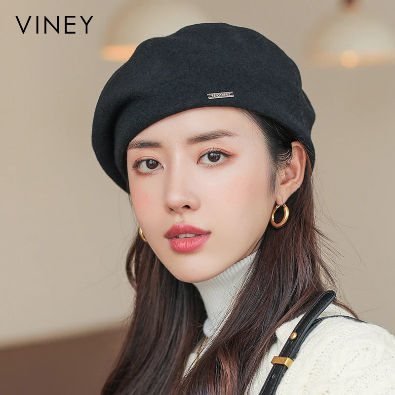 Viney贝雷帽女2025款秋冬季毛呢百搭保暖帽子韩版生日礼物送女友