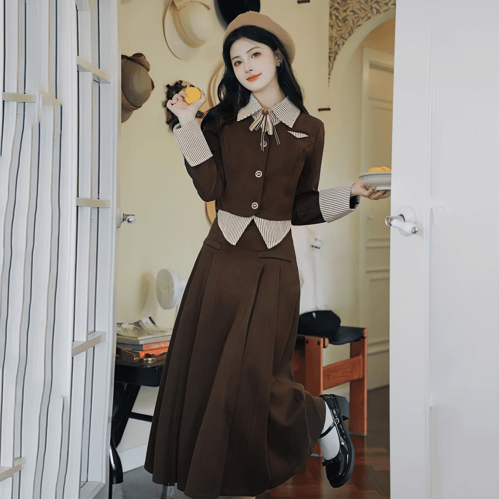 2023秋季穿搭一整套小香风套装学院风高级感小洋装两件套气质韩版