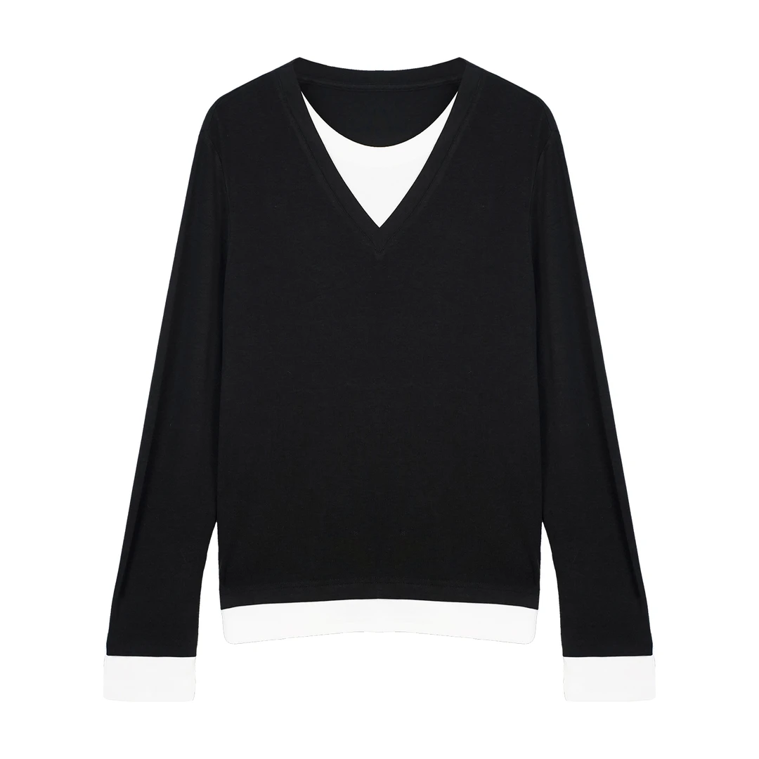 【撞色风情】简约V领撞色打底衫AD472X00975