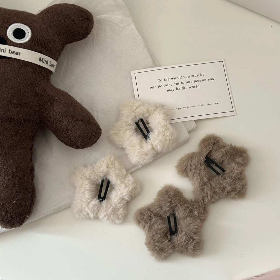 气质毛茸茸米咖简约星星BB夹ins少女毛绒五角星边夹可爱秋冬发卡