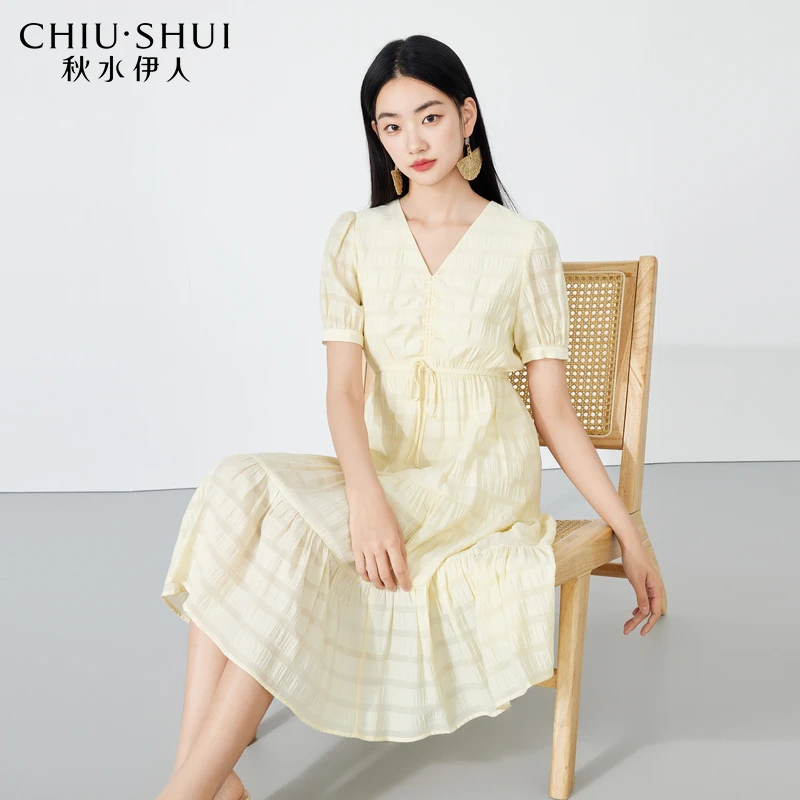 气质V领设计感中长款连衣裙夏季新款女装优雅裙子长裙时尚