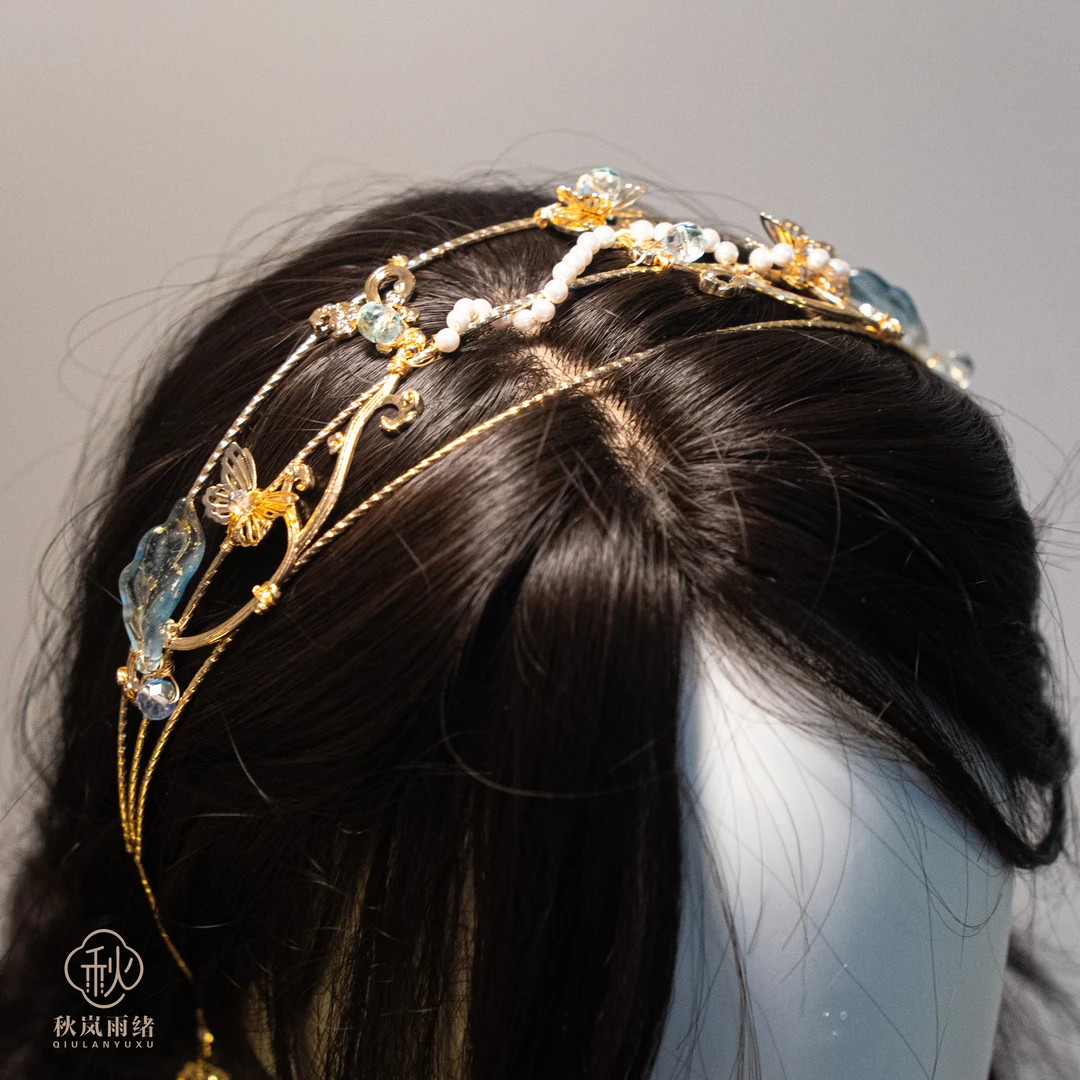 【白月梵星】手工发箍流苏新中式发夹气质压发防滑晶石发簪盘头发