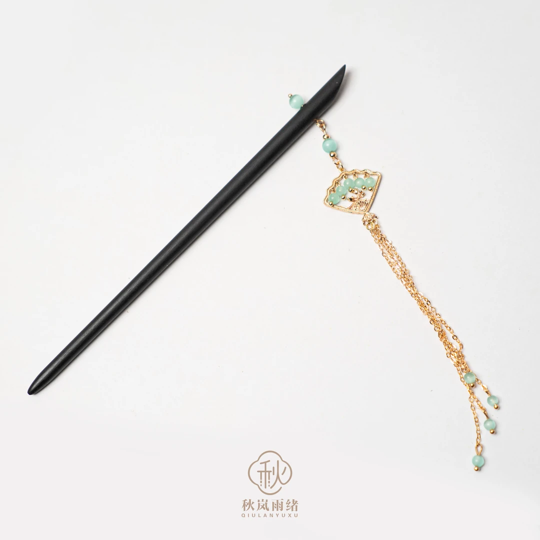 原创手作【青袖】头簪发簪发饰檀木国风流苏古风琉璃新中式发钗木质