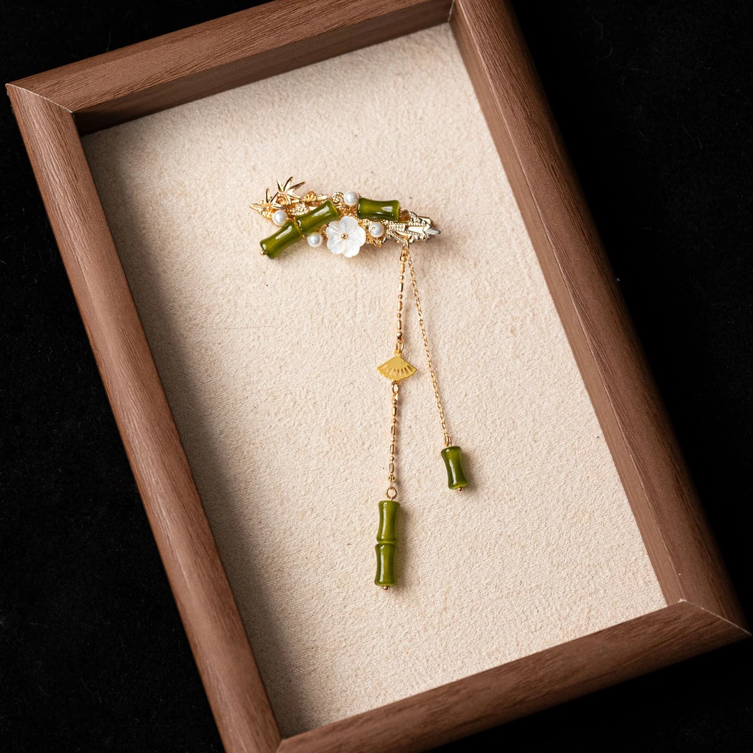 手工原创【竹画扇】百搭中国风古风汉服古典铜新中式金色发饰发夹