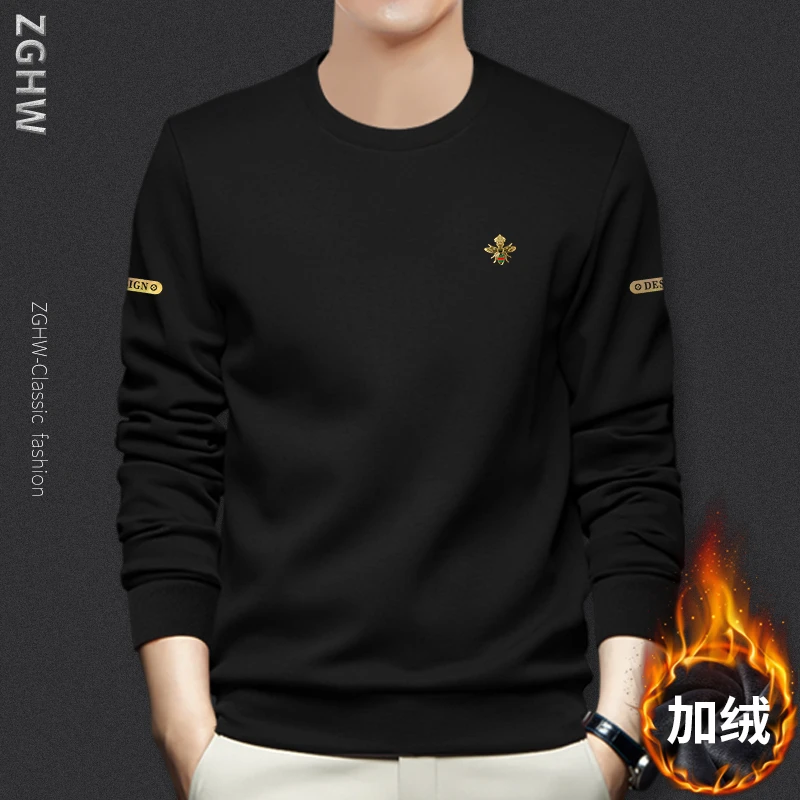 ZGHW卫衣男士冬季加绒加厚潮流简约蜜蜂长袖圆领潮牌上衣无帽衣服