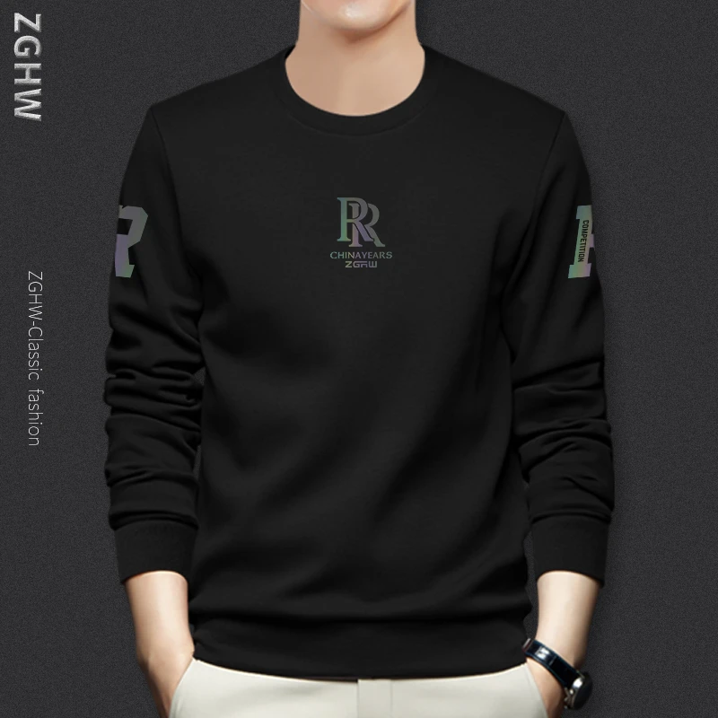 ZGHW卫衣男春秋款圆领潮流字母印花套头无帽衫长袖休闲百搭打底衫