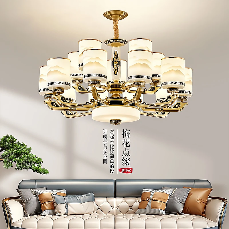 新中式客厅大厅禅意大气餐厅玉石餐厅吊灯别墅家用中国风卧室灯具