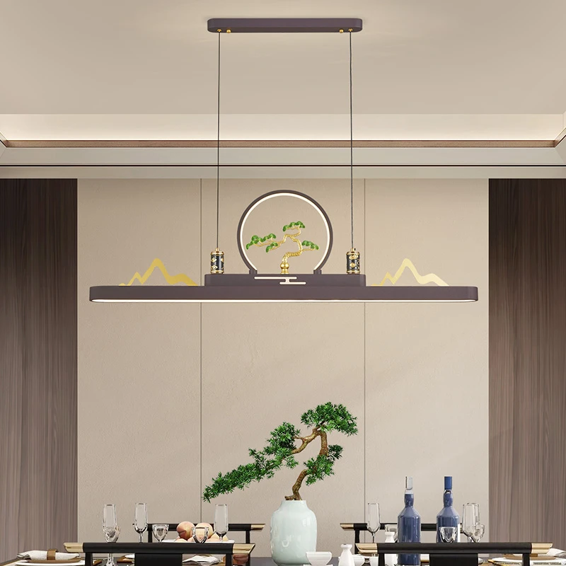 茶室吊灯新中式禅意山水书房灯中国风茶台茶桌前台餐厅灯长条新款