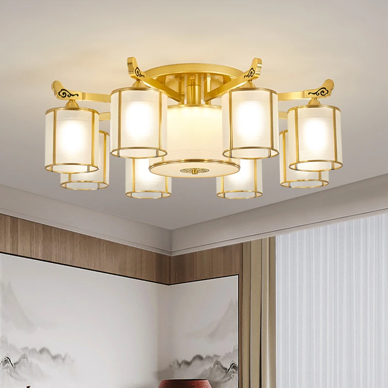 圆形LED大气吊灯 新中式卧室书房别墅复式楼餐厅灯具中国风古典客