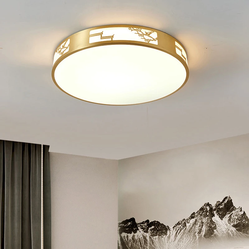 新款珐琅彩全铜大气中式吸顶灯卧室灯中国风家用圆形玄关过道灯具