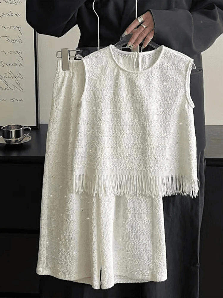 套装女童夏季无袖气质满钻白月光套装6-12岁15中大童女孩休闲套装