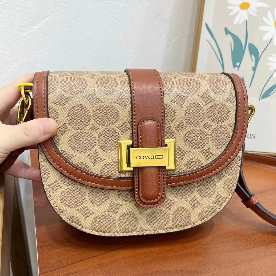 蔻臣马鞍包复古印花半圆包2023年新款斜挎单肩包高级质感小包洋气