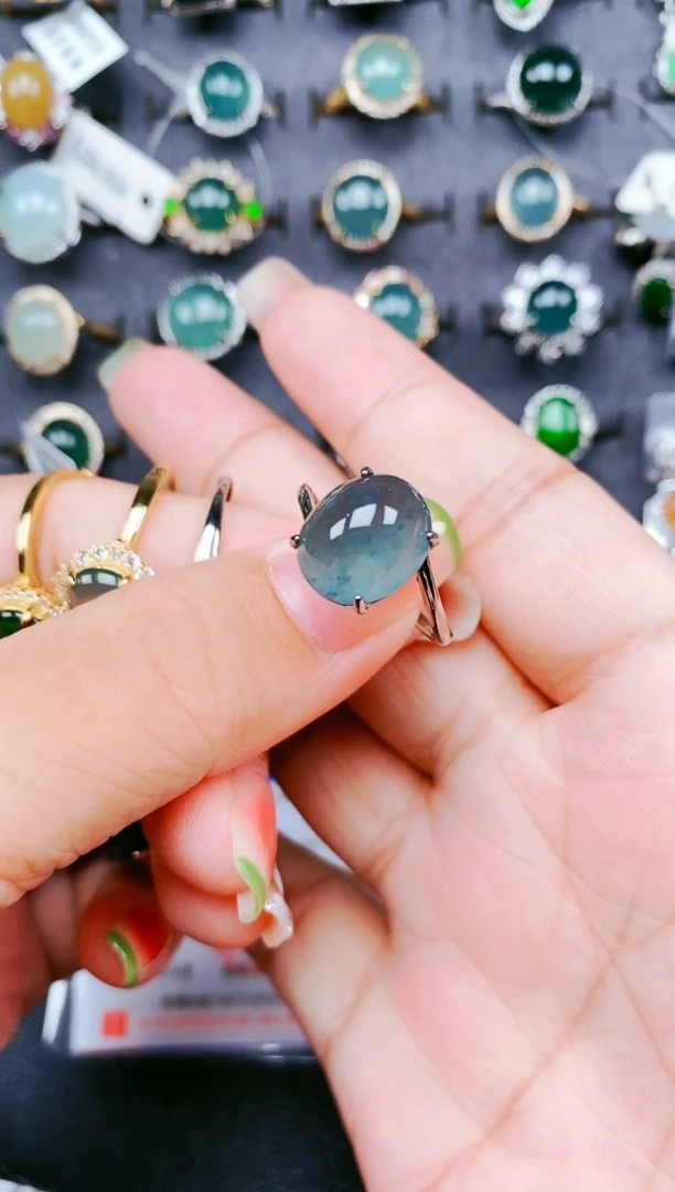 【闪购商品】翡翠戒指银S925镶嵌抖音基地质检qic发货