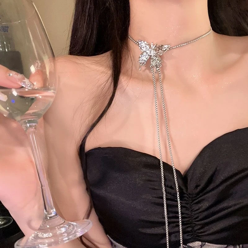 钛钢项链 抽拉蝴蝶项链锁骨链轻奢仙女超仙设计感网红冷淡风吊坠
