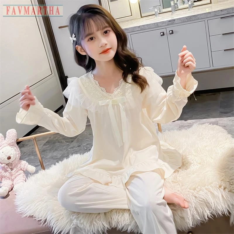 FAVMARTHA女童睡衣春秋款儿童家居服套装2025新款中大童小女孩长