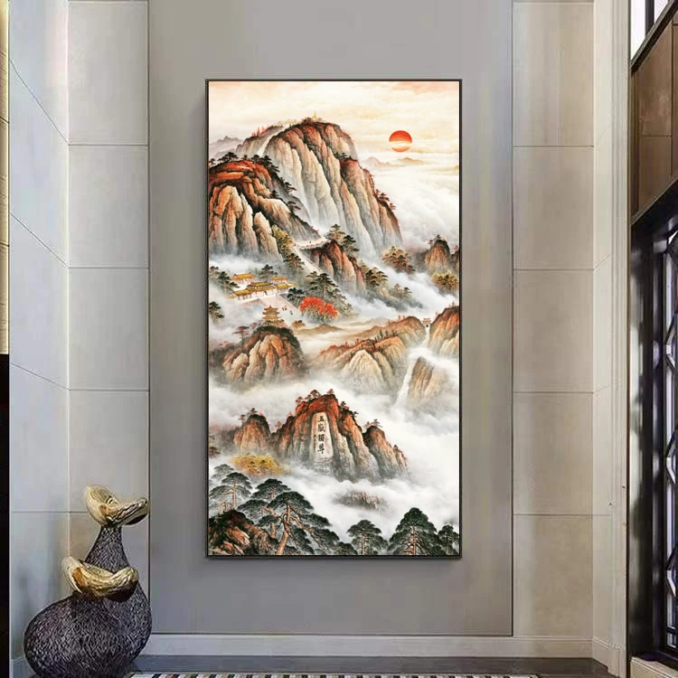 【五岳独尊】入户玄关装饰画现代画新中式山水画走廊过道墙面晶瓷