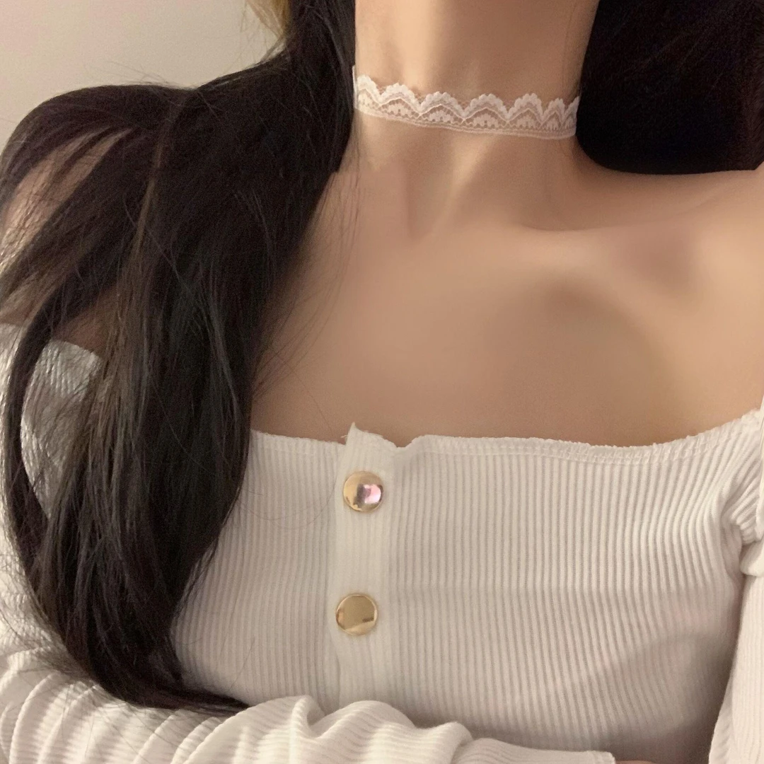 合金项链 白色蕾丝项圈仙女choker冷淡风项链颈链锁骨链女脖子饰