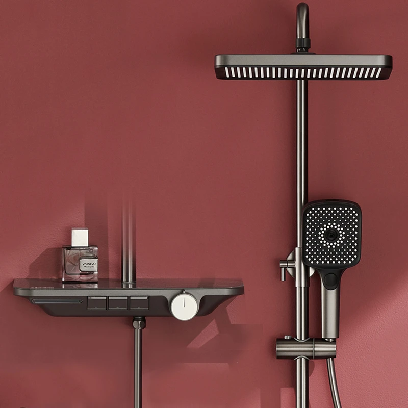 潜水艇钢琴键枪灰色花洒套装家用卫生间浴室淋浴增压卫浴沐浴器