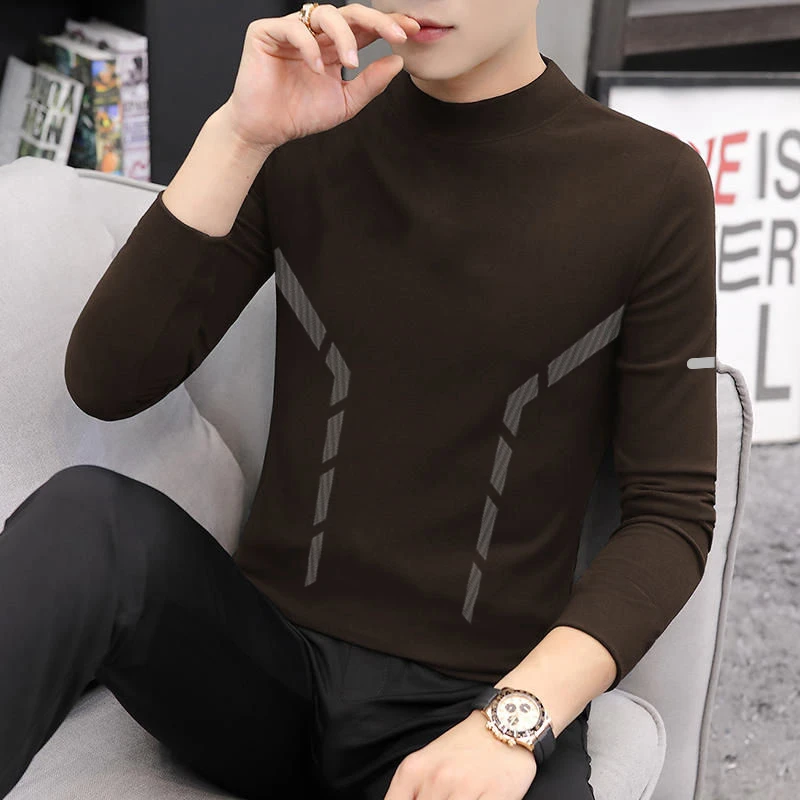 秋冬双面绒高领长袖T恤男修身休闲男女款打底衫翻领加厚保暖上衣