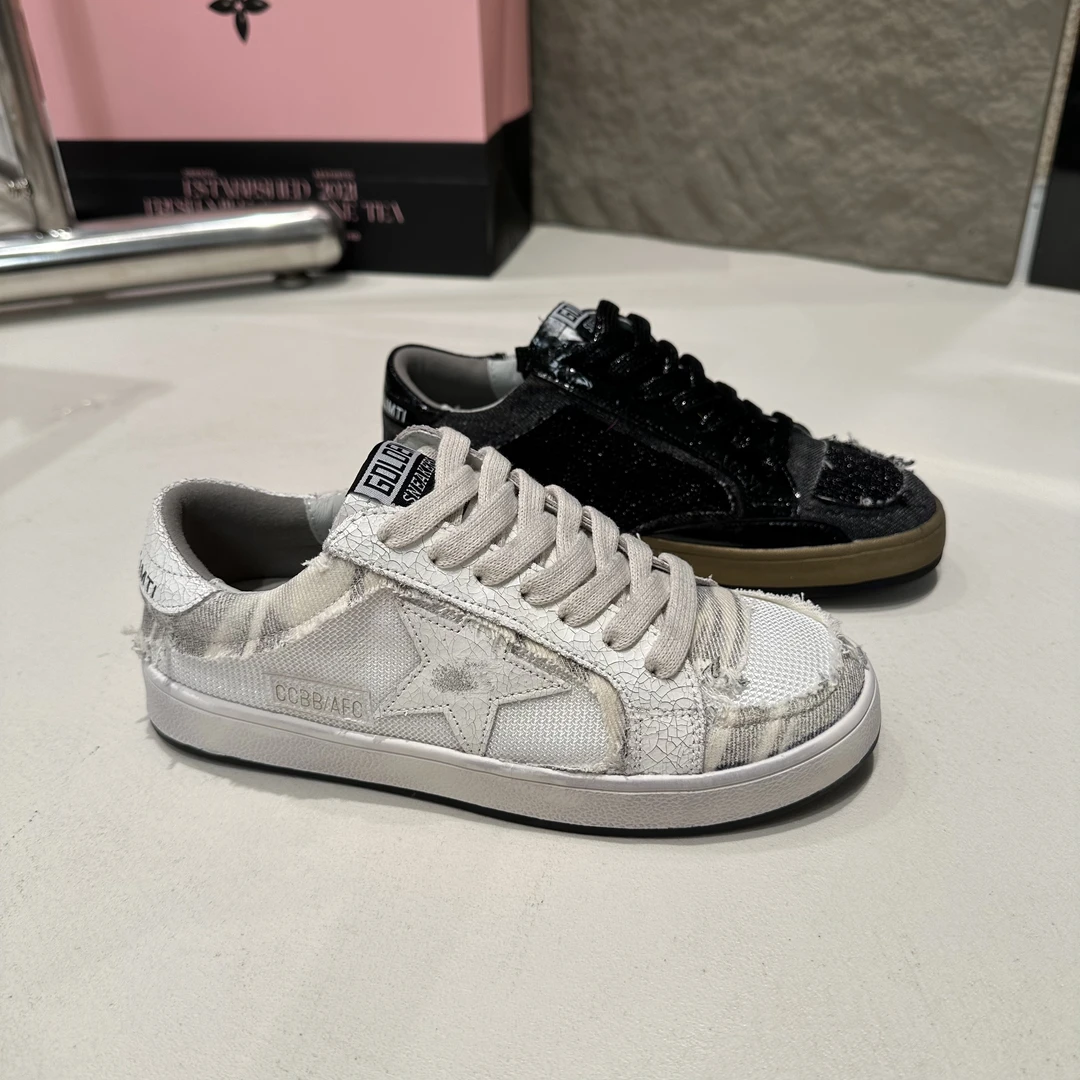 星星款|平底女士休闲百搭韩版双网爆裂皮休闲板鞋