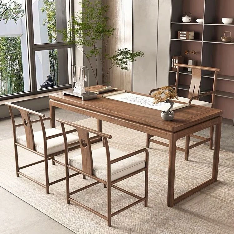 老榆木书法桌家用书画桌带抽屉简约办公书房禅意泡茶桌新中式茶桌