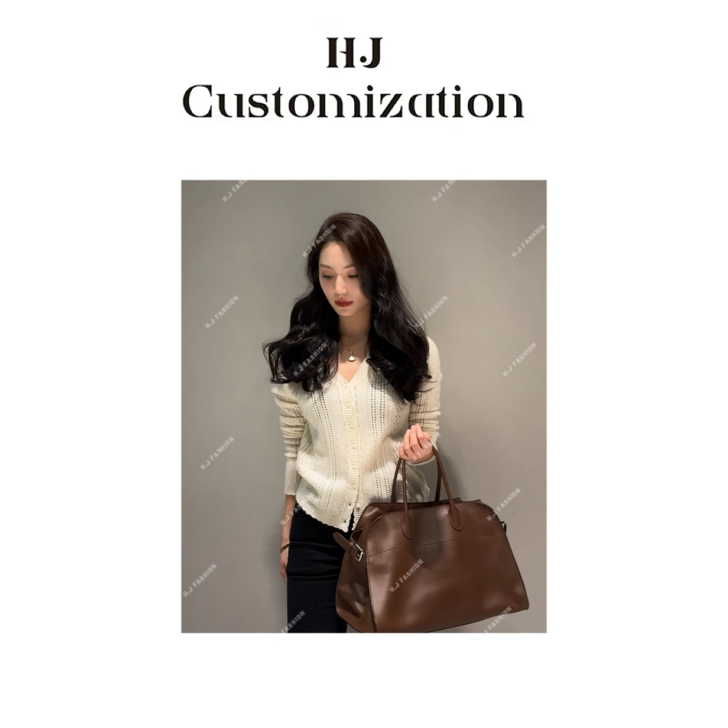 【 H·J 】“秋日旋律”100%羊毛桃花扣V领长袖开衫7109