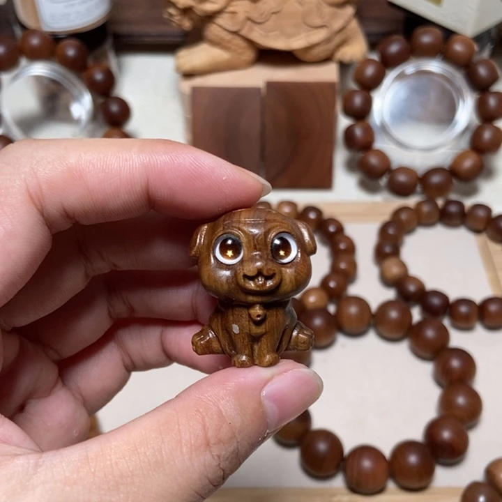 木绿檀木铃铛狗手机链