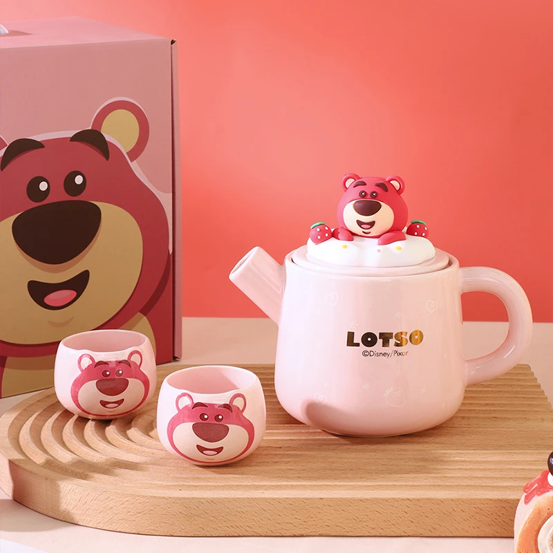 【言则】迪士尼正版维尼熊草莓熊陶瓷茶具套装一壶+两杯