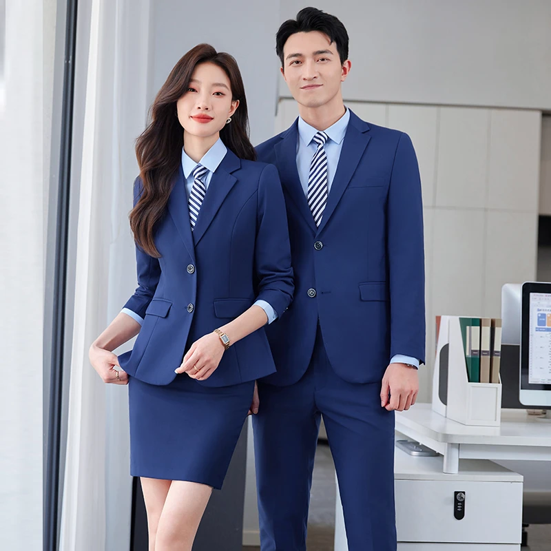 宝蓝色西服套装男女同款酒店正装4S店工装房地产物业西装工作服女