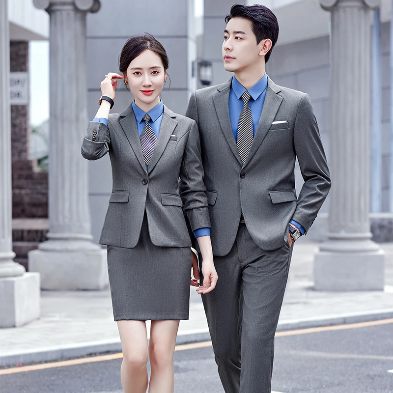 春秋气质西服套装男女同款灰色职业正装4S店销售物业工作服韩1188