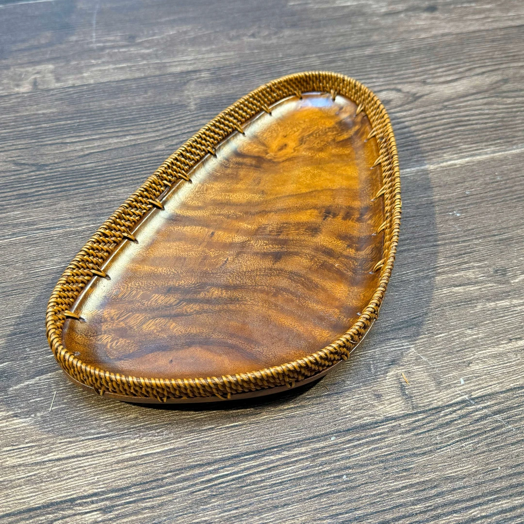 PZ012（木语）纯手工三角形藤编胡桃木收纳篮（长30宽16厘米左右）