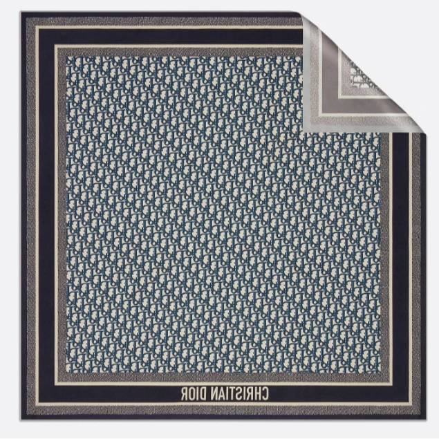 未使用 DIOR/迪奥 汤/TP030032/Dior双面方巾 灰色/海军蓝