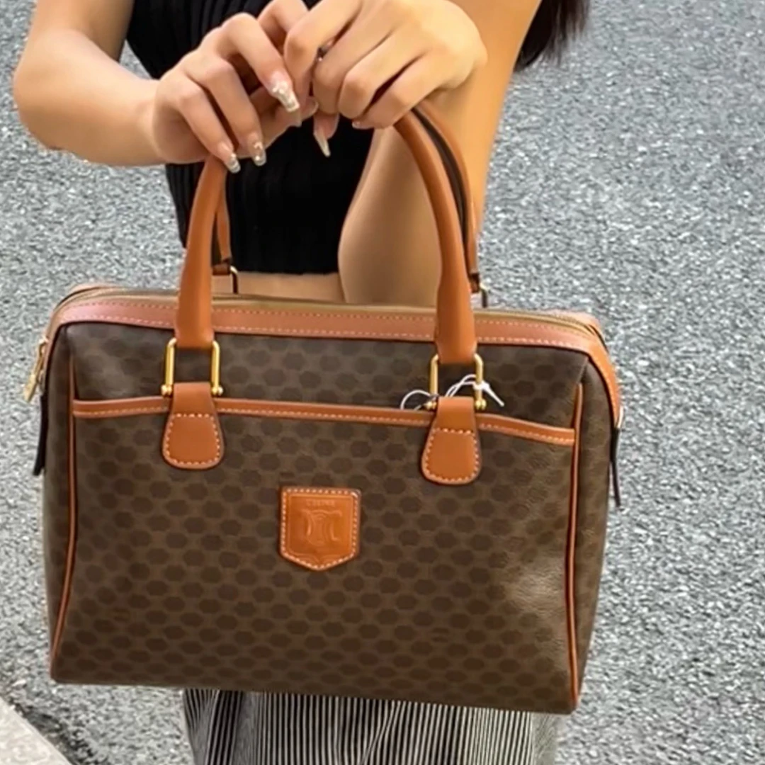 95新 Celine/思琳 老花 金扣 涂层帆布 托特包/8918