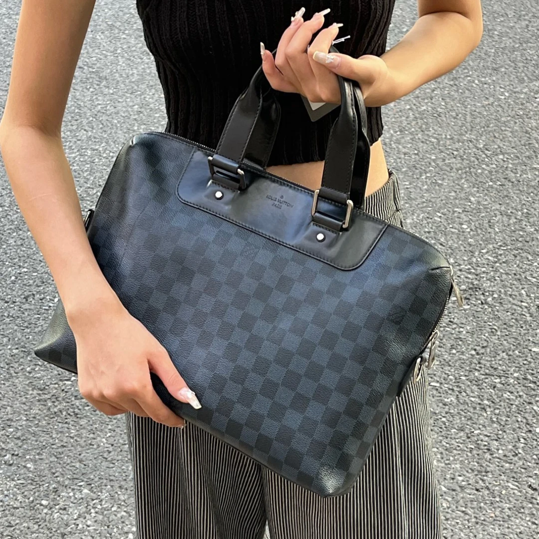 95新 LouisVuitton/路易威登 蓝色棋盘格 银扣 公文包/0250