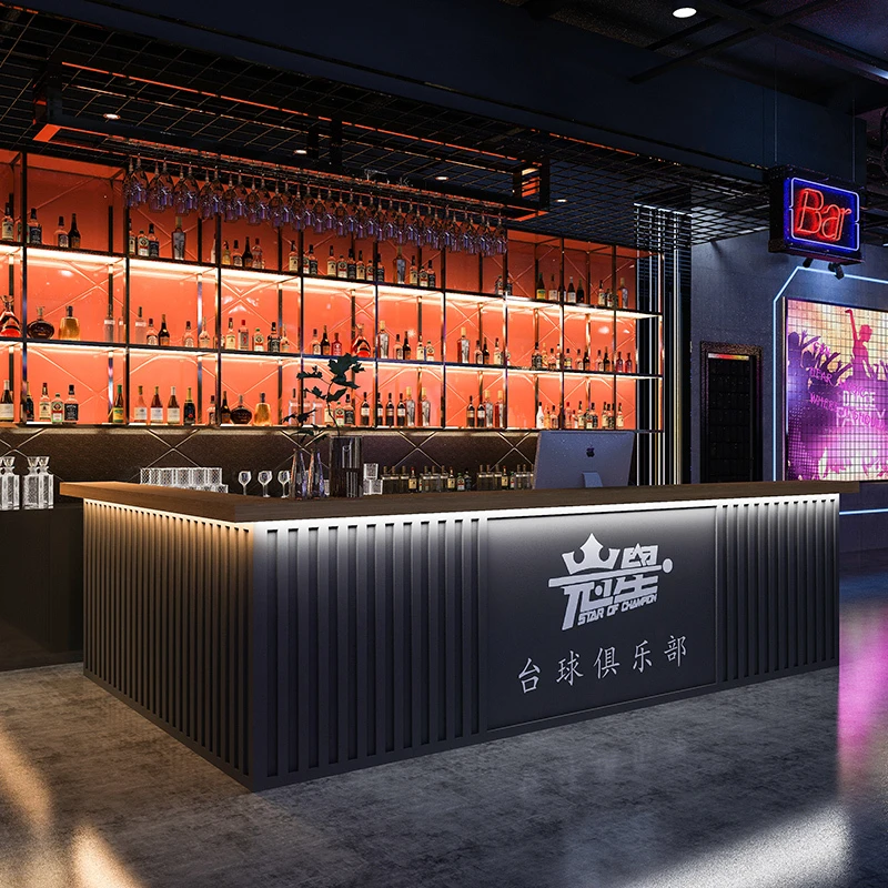 现代轻奢前台接待台台球厅收银台公司KTV酒吧健身房酒店转角吧台
