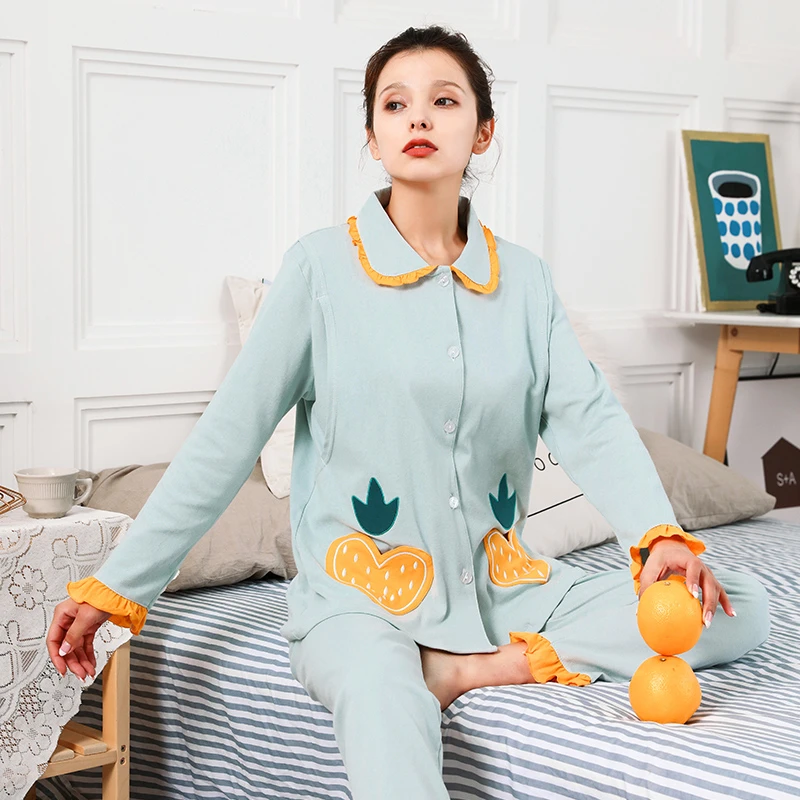 (微微微瑕)月子服哺乳衣春夏薄款家居服套装荷叶领可爱