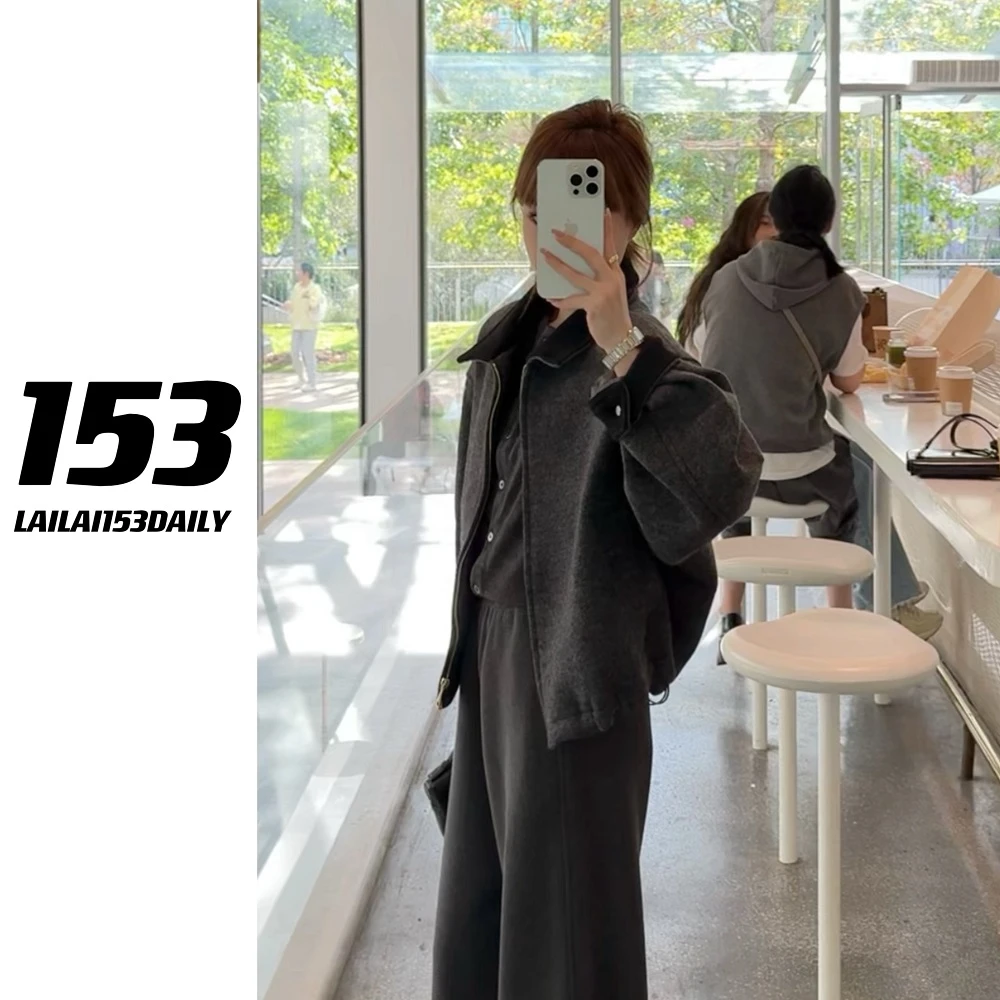 【153的日常】撞色羊毛外套气质百搭休闲秋冬慵懒上衣24DW412